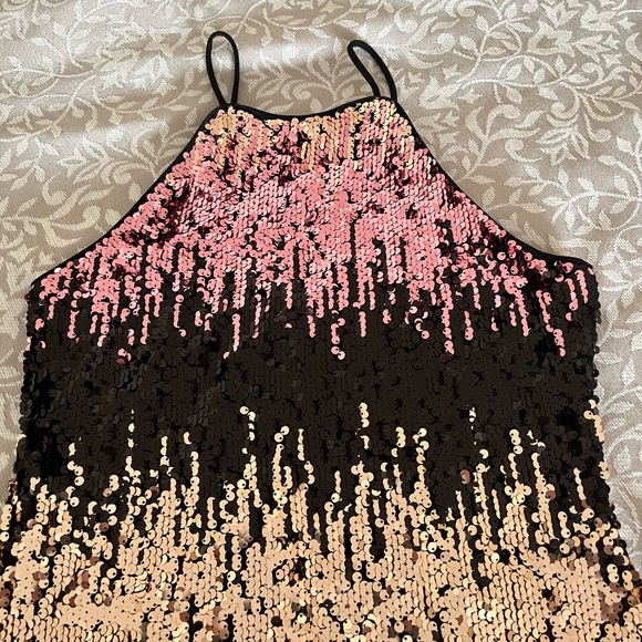 NWT S Venus sequin dress multicolor sequin black gold plumb strap prom d… - Picture 3 of 6